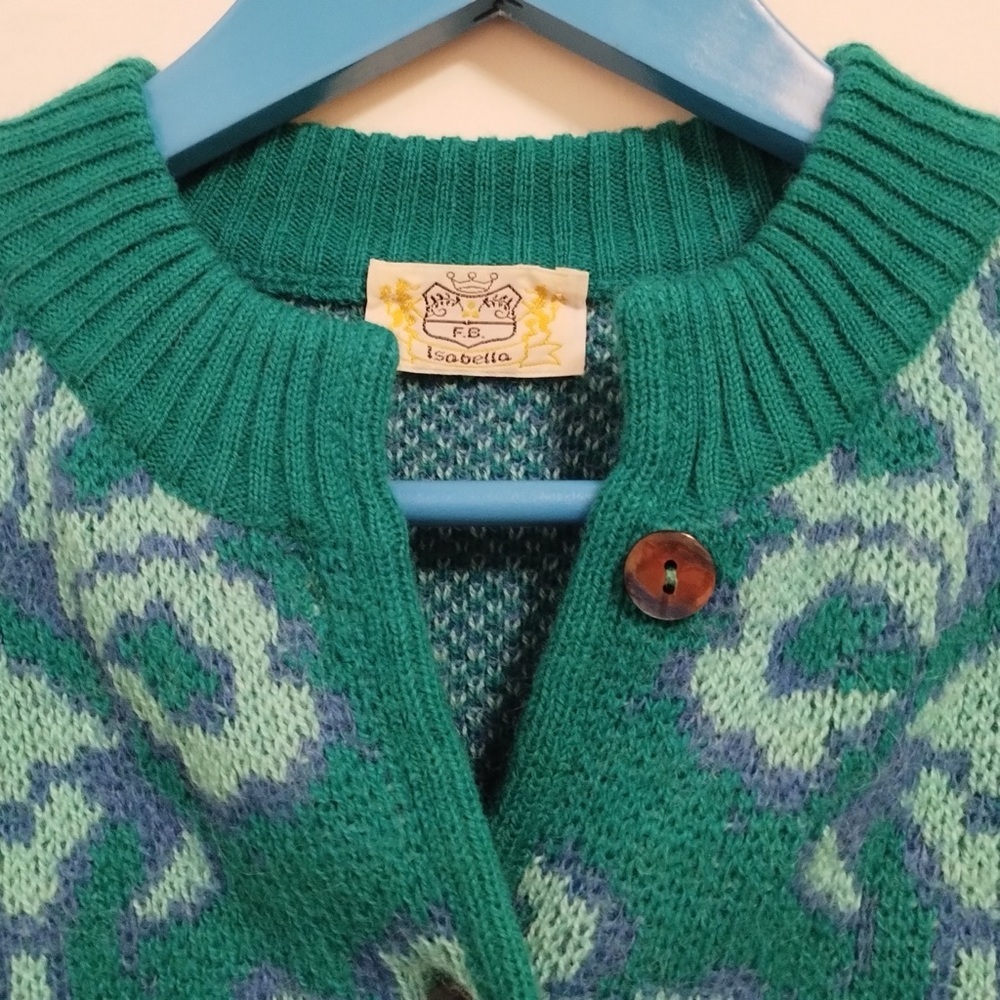 Vintage Isabella Cardigan Medium Blue Green Blend Floral Italy Granny Cottage - Picture 4 of 12